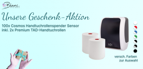 ERLEBEN SIE HYGIENE NEU: Sichern Sie sich einen von 100 unserer COSMOS Handtuchspender Sensor mit 2 zusätzlichen Rollen im Wert von über 371 Euro – als GESCHENK!