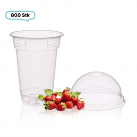 SET: Smoothie Cups 300ml + Deckel mit Loch - 800 Stück, transparentes recyceltes PET