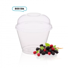 SET: Cups, klare Becher  225ml + Deckel ohne Loch - 800 Stück, transparentes recyceltes PET