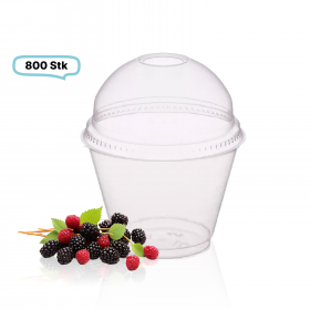 SET: Smoothie Cups 225ml + Deckel mit Loch - 800 Stück, transparentes recyceltes PET