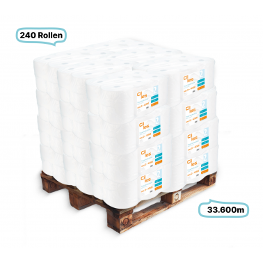 Handtuchrollen, 2-lagig, 240 Rollen, 33600m gesamt, 140m je Rolle, 100% Zellstoff, CIL- les Tissue, autocut-Series D