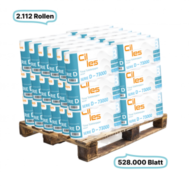 Toilettenpapierrollen, 3-lagig, 2112 Rollen, 528.000 Blatt gesamt, 250 Blatt je Rolle, 100% Zellstoff, CIL- les Tissue, Series D