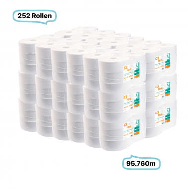 Toilettenpapierrollen JUMBO, 2-lagig, 252 Rollen, 95.760 Meter gesamt, 380m je Rolle, Recyclingpapier, CIL- les Tissue, Series G