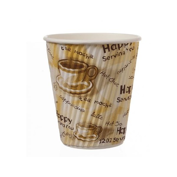 Kaffeebecher geriffelt Pappbecher 12oz, Volumen: 0,30 l, Ø 90 mm, 1.000 Stk