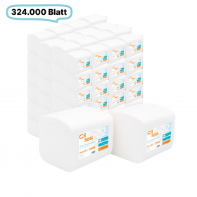 Toilettenpapier Einzelblatt, 2-lagig, 1440 Pak, 324.000 Blatt gesamt, 9000 Blatt/ Pak, 100% Zellstoff, CIL- les Tissue, Series D