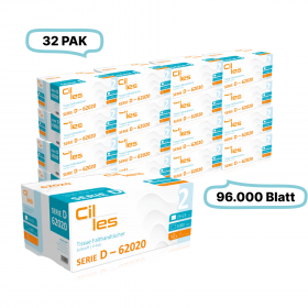Falthandtücher 25x23cm, 2-lg, 32 Pak, 96.000 Blatt gesamt, 3.000 Blatt/ Pak, 100% Zellstoff, V-Falz, CIL- les Tissue, Series D
