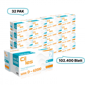 Falthandtücher 25x21cm, 2-lg, 32 Pak, 102.400 Blatt gesamt, 3.200 Blatt/ Pak, 100% Zellstoff, V-Falz, CIL- les Tissue, Series D