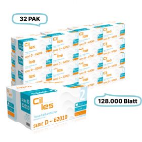 Falthandtücher 25x21cm, 2-lg, 32 Pak, 128.000 Blatt gesamt, 4.000 Blatt/ Pak, 100% Zellstoff, V-Falz, CIL- les Tissue, Series D