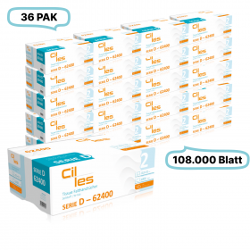 Falthandtücher 20,5x32cm, 2-lg, 36 Pak, 108.000Blatt gesamt, 3.000Blatt/ Pak, 100% Zellstoff, W-Falz, CIL- les Tissue, Series D