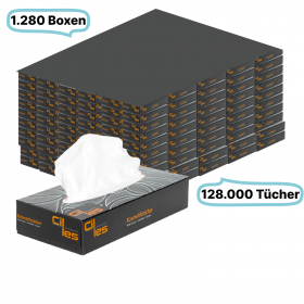 Kosmetiktücher, 2-lagig, 1280 Boxen, 128.000 Tücher gesamt, 100Blatt /Box, 100% Zellstoff, CIL-les Tissue, Series D