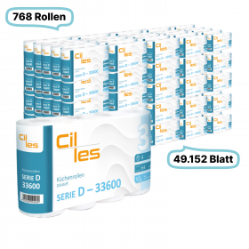 Küchenrollen, 3-lagig, 768 Rollen, 49.152 Blatt gesamt, 64 Blatt /Rolle, 100% Zellstoff, CIL-les Tissue, Series D