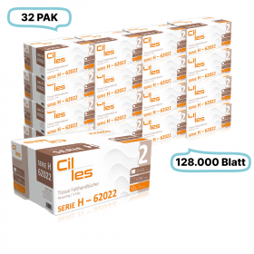 Falthandtücher 25x21cm, 2-lg, 32 Pak, 102.400 Blatt gesamt, 3.200 Blatt/ Pak, Recyclingpapier, V-Falz, CIL- les Tissue, Series H