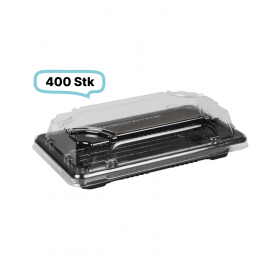 SET: Sushi-Box + transparente Deckel, 400 Stk, Sushi-to-go, take away, RPET, verschiedene Größen
