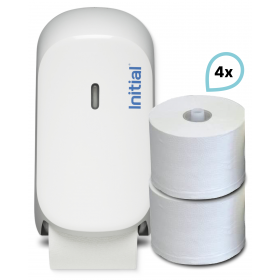 SET: Signature Doppelrollenspender, antibakterielle, Weiß ODER Silber + 4 Rollen Premium Toilettenpapier, Rentokil INITIAL