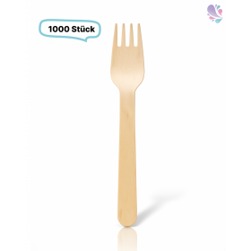 Gabel, Holzgabel gebogen Einwegbesteck, 1.000 Stk, gewachst, biologisch abbaubar, 16 cm