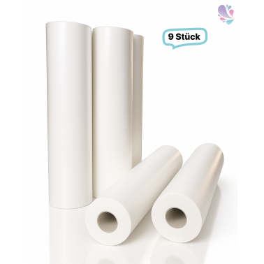 Liegenabdeckung, Medizinalrolle, Wickeltischabdeckung 2-lagig 9 Rollen, weiß, perforiert, Breite 50cm Lauflänge 50m