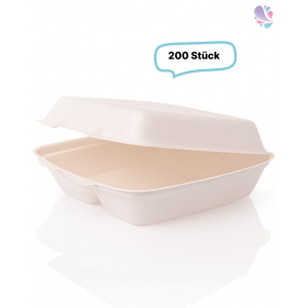 Menüboxen 2-geteilt aus Bagasse 200 Stück, to go, take away, biologisch abbaubar, umweltfreundlich