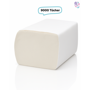 Toilettenpapier, 9.000 Blatt Toilet Tissue, 2-lagig, 100% Zellstoff, gefaltet, wasserlöslich, Einzelblatt