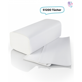 51.200 Falthandtücher, Handtuchpapier, Qualitäts- Faltpapier, 2-lagig, 100% Zellstoff, reißfest, saugstark, XXL-SET