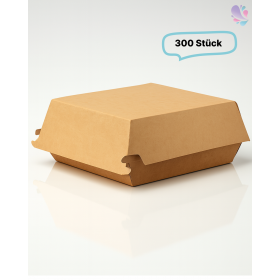 Hamburger-Box klein 300 Stk, to go, take away, biologisch abbaubar, natürliches Design, weiße Innenschicht