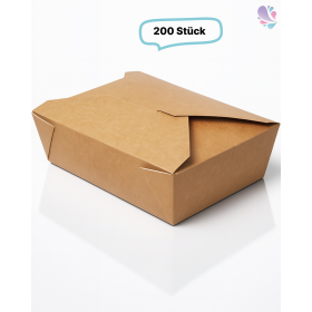 Lunch-Box 1000ml 200 Stk, to go, take away, biologisch abbaubar, natürliches Design, weiße Innenschicht