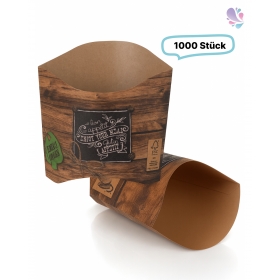 Pommes-Schütte 196 ml 1.000 Stk, to go, take away, kompostierbar, rustikales Holzmotiv, fett- und feuchtigkeitsabweisend