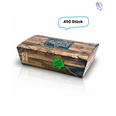 Snack-Box groß 450 Stk, to go, take away, kompostierbar, rustikales Holzmotiv, fett- und feuchtigkeitsabweisend