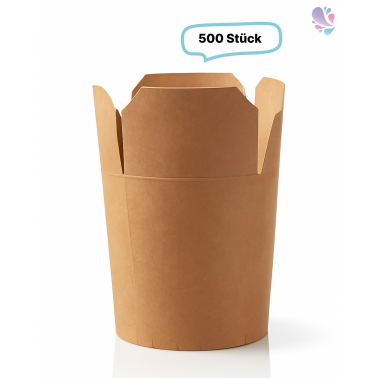 Food Container mit Faltverschluss 710ml 500 Stk, to go, take away, biologisch abbaubar, natürliches Design, Innenbeschichtung