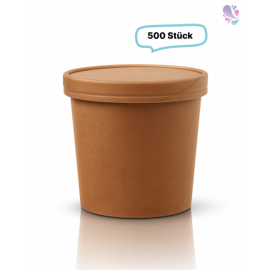 Soup Becher Suppenbehälter mit Membrandeckel 750 ml 26 oz 500 Stk, to go, take away, kompostierbar, natürliches Design