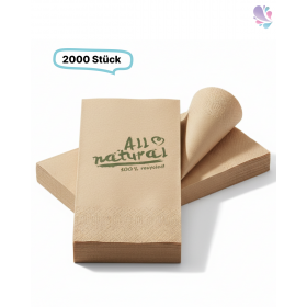 Servietten braun, 33er, 1/8 Falz, 2-lagig, 2.000 Qualitäts-Servietten, Recyclingzellstoff, umweltfreundlich, reißfest