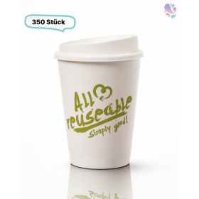 SET: Mehrweg Kaffeebecher mit Deckel 12oz, Volumen: 0,30 l, 350 Stk, Coffee To Go, nachhaltig genießen, Made in Germany