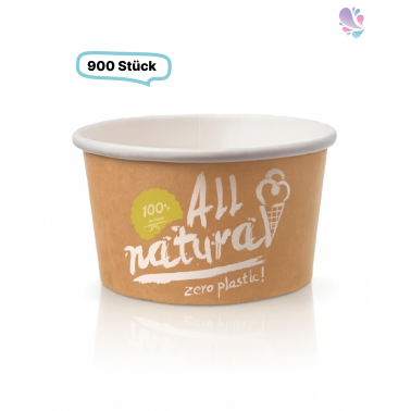 Eisbecher Zero Plastic 500ml, 900 Stück, recycelbar, aus natürlichem Papier ohne Kunststoffbeschichtung
