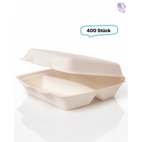 Menüboxen klein 3-geteilt aus Bagasse 400 Stück, to go, take away, biologisch abbaubar, umweltfreundlich