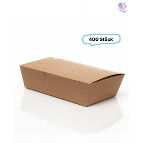 Meal-Box 800ml 400 Stk, to go, take away, biologisch abbaubar, natürliches Design, weiße Innenschicht