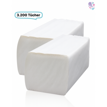 Falthandtücher 2-lg, hochweiß, Recyclingpapier,  3.200 Blatt, EU ECO-Label zertifiziert