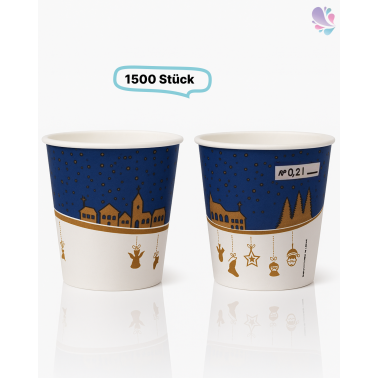 Glühwein/ Heißgetränke-Pappbecher mit hohem Hitzeschutz, Pappbecher 8oz, Volumen: 0,20 l, Ø 80 mm, 1.500 Stk, Heißgetränkegenuss