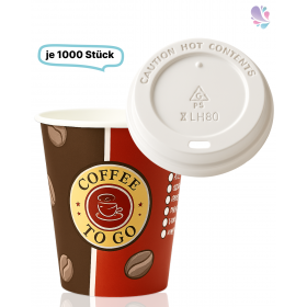 Set: Kaffeebecher Topline 8oz, Volumen: 0,20 l, 1.000 Stk + passende Deckel 1.000 Stk