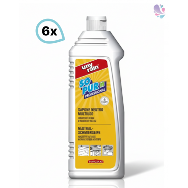 Neutrale Profi-Schmierseife, Hochkonzentrat 6 x 1 Liter Flasche, zur Reinigung und Entfettung von Geschirr, Oberflächen