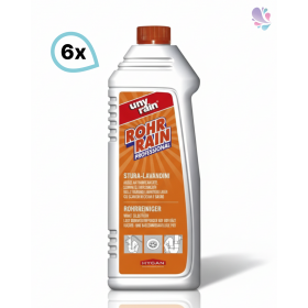 Alkalischer Profi-Spezialrohrreiniger, 6 x 1 Liter Flasche, entfernt Verstopfungen aus Seifenresten, Fett, Haaren