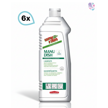 Hautschonendes Handspülmittel, ECOLABEL, 6 x 1000 ml Flasche, pH-neutral, sehr ergiebig