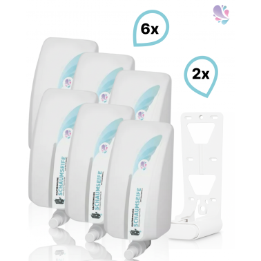 SET: Schaumseife antibakteriell 6x 1-Liter, 15.000 Anwendungen + 2x Lavela Spender - PRODUKTSET