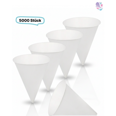 Spitz-Pappbecher, Papp- Cones, Spitzbecher, Volumen: ca. 125 mm, 4,5 oz, Ø 70 mm, 5.000 Stk, weiß