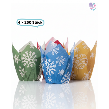 Muffin Tulip Cups, Einweg Papier- Backform, Winter, 160x160x50mm, 4x250 Stk, to go, take away, verschiedene Farben