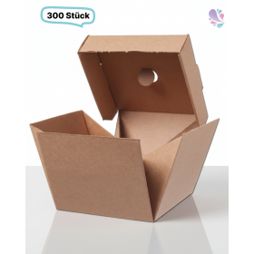 Hamburger-Doppelbox klein, 300 Stk, 12x12x10cm, to go, take away, natürliches Design, faltbar
