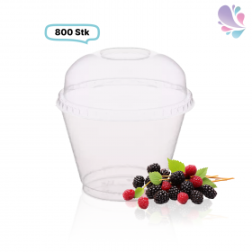 SET: Cups, klare Becher  225ml + Deckel ohne Loch - 800 Stück, transparentes recyceltes PET