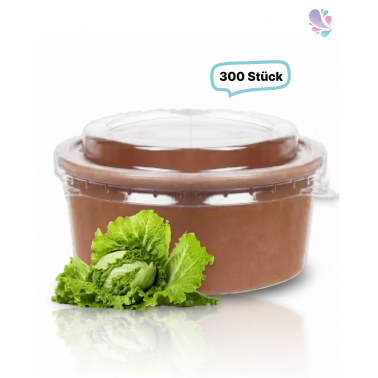 SET: Salatboxen Salatschalen braun 1000ml + Deckel, 300 Stück, to go, take away, Pappe/PLA + recyceltes PET