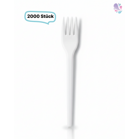 Gabel, Plastikgabel, Mehrwegbesteck, 16 cm, 2.000 Stk, weiß, robust, Premium Qualität