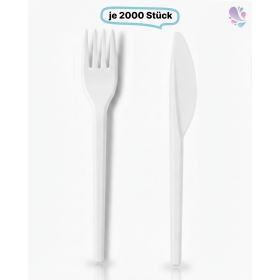 Set: Plastikbesteck Premium Gabel und Messer Mehrwegbesteck, 2000Stk, weiß, robust