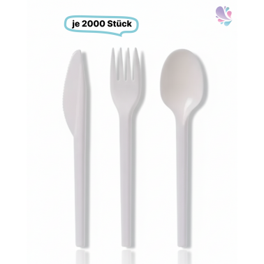 Set: Plastikbesteck Premium Löffel /Gabel/ Messer Mehrwegbesteck, 2000Stk, weiß, robust