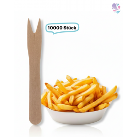 Pommes-Frites-Gabeln, Einwegbesteck, 10.000 Stk, natur, biologisch abbaubar, 8,5 cm